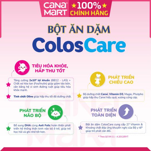 Bột ăn dặm coloscare tăng cường khả năng miễn dịch và tiêu hóa cho bé yêu của bạn